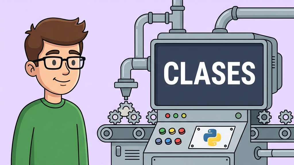 Ilustración retro-vectorial en estilo 2D plano sobre la creación de clases en Python con un molde de fabricación retro produciendo objetos perfectos con el logotipo de Python